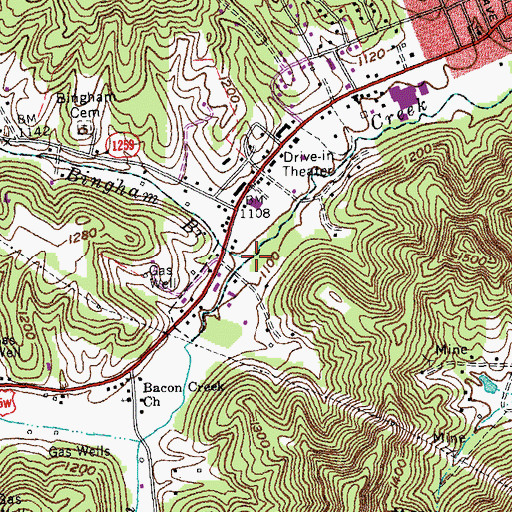 Topographic Map of Bingham Branch, KY