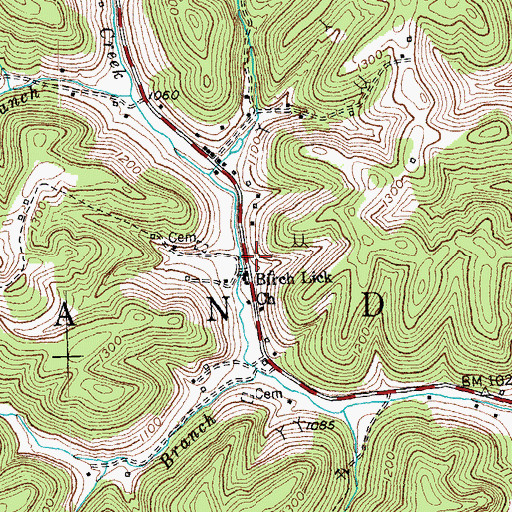 Topographic Map of Birch Lick Church, KY