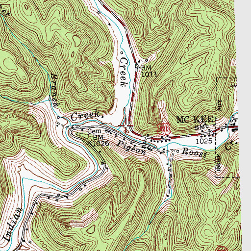 Topographic Map of Birch Lick Creek, KY