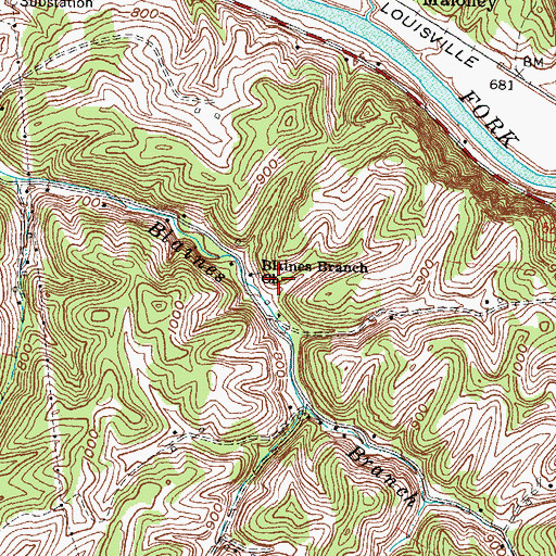 Topographic Map of Blaines Branch Church, KY