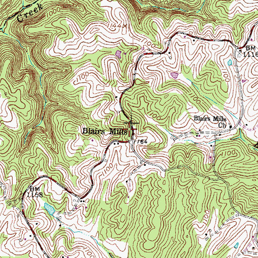 Topographic Map of Blairs Mills, KY
