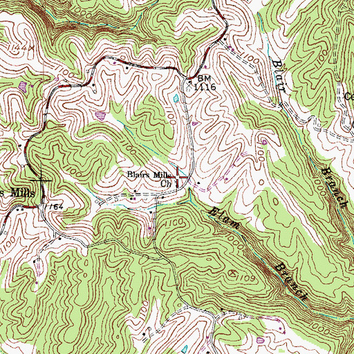Topographic Map of Blairs Mills Church, KY