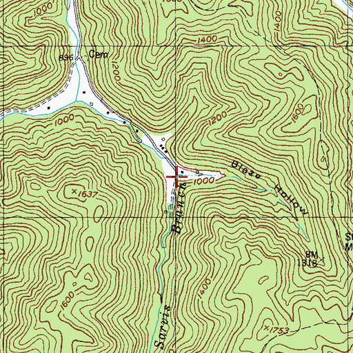 Topographic Map of Blaze Hollow, KY