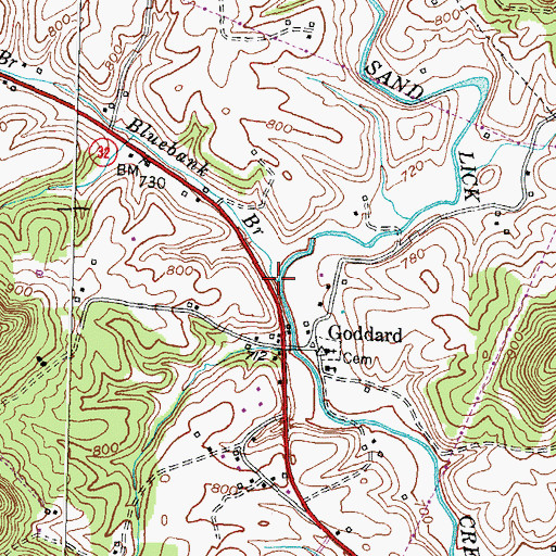 Topographic Map of Bluebank Branch, KY