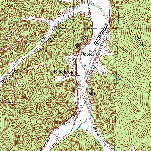 Topographic Map of Bluehole, KY