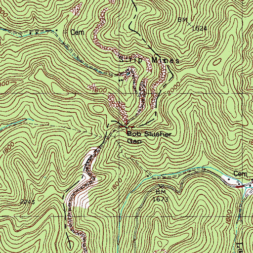 Topographic Map of Bob Slusher Gap, KY