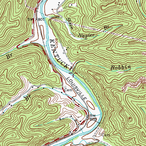 Topographic Map of Bobbin Branch, KY