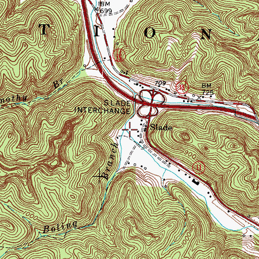 Topographic Map of Boling Branch, KY