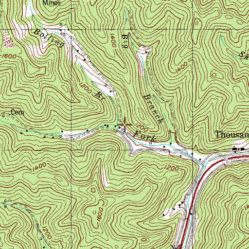 Topographic Map of Bolling Branch, KY