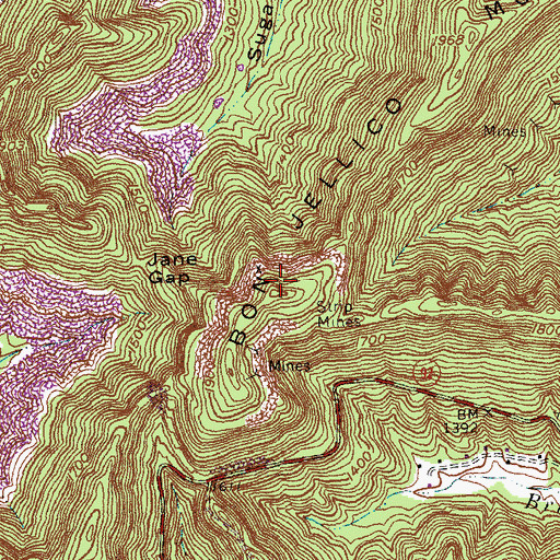 Topographic Map of Bon Jellico Mountain, KY