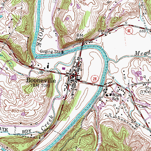 Topographic Map of Booneville, KY