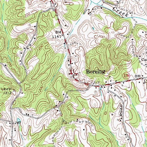 Topographic Map of Boreing, KY