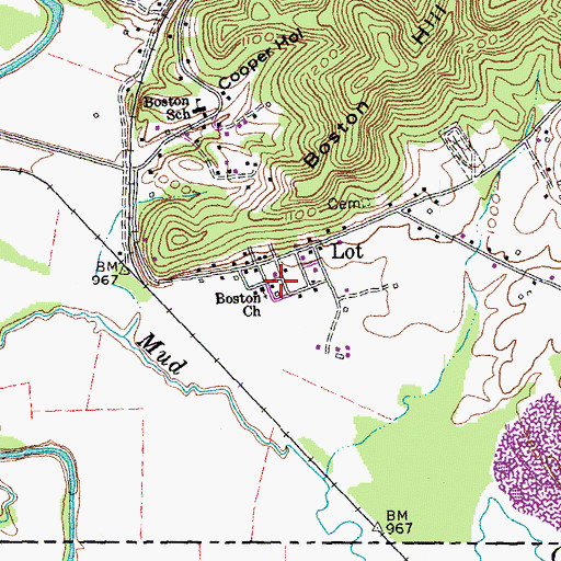 Topographic Map of Boston Church, KY