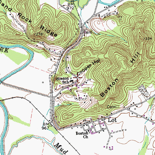 Topographic Map of Boston School, KY