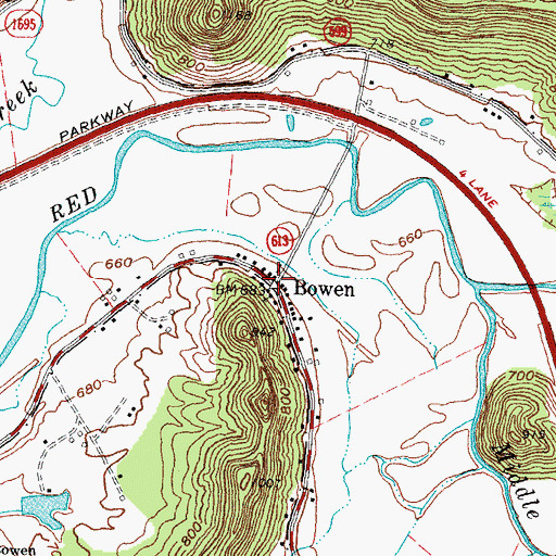 Topographic Map of Bowen, KY