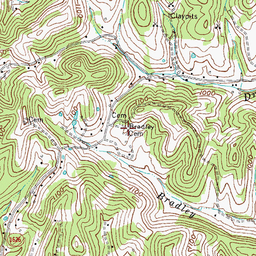 Topographic Map of Bradley Cemetery, KY