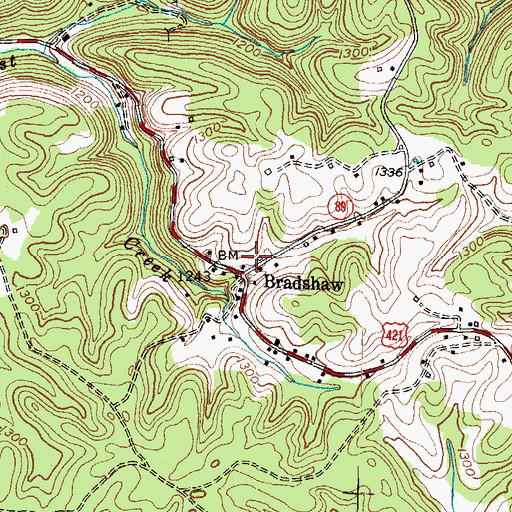 Topographic Map of Bradshaw, KY