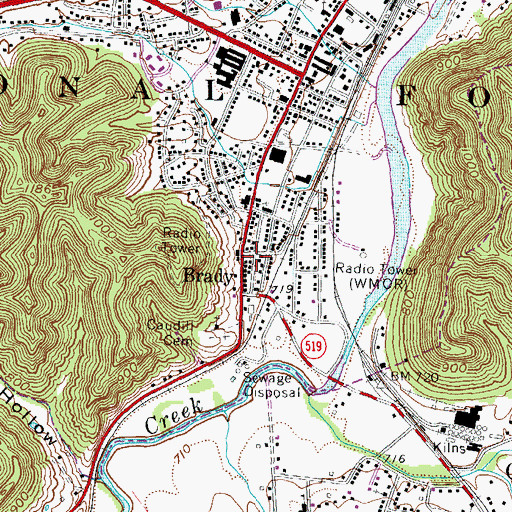 Topographic Map of Brady, KY