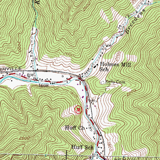 Topographic Map of Breedens Creek, KY