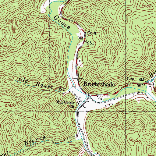 Topographic Map of Brightshade, KY