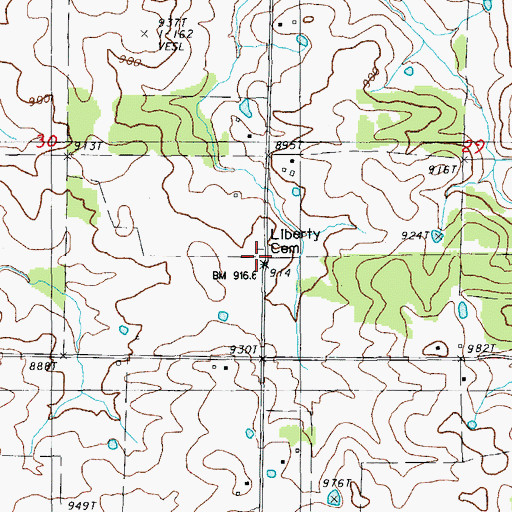 Topographic Map of Liberty Cemetery, AR