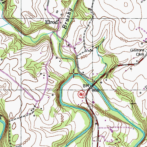 Topographic Map of Brushy Creek, KY