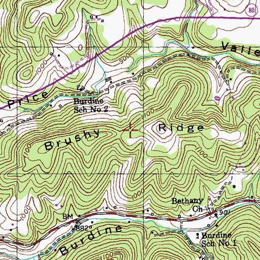 Topographic Map of Brushy Ridge, KY