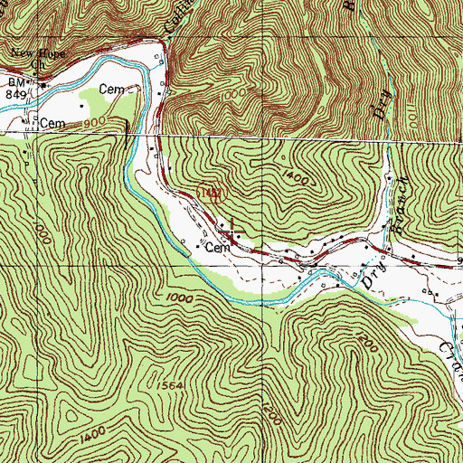 Topographic Map of Brutus Church, KY