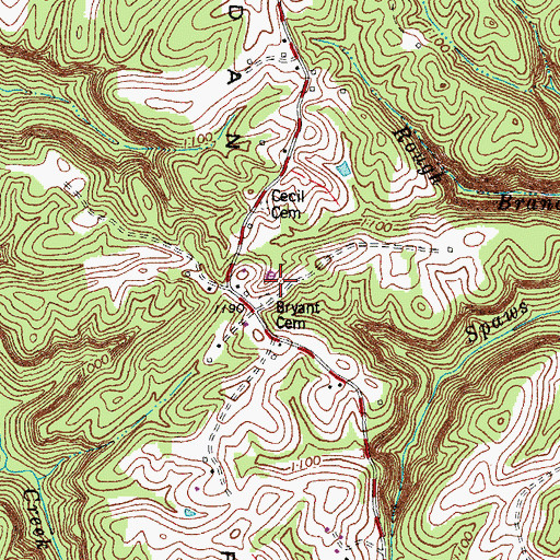 Topographic Map of Bryant Cemetery, KY