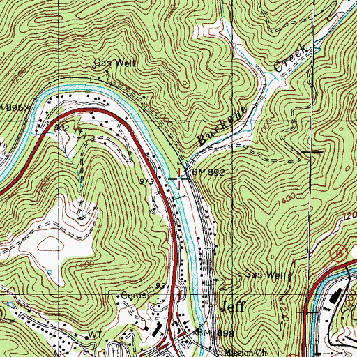 Topographic Map of Buckeye Creek, KY