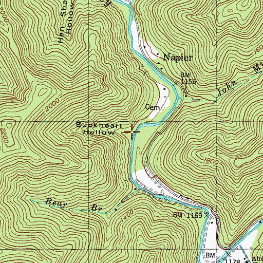Topographic Map of Buckheart Hollow, KY