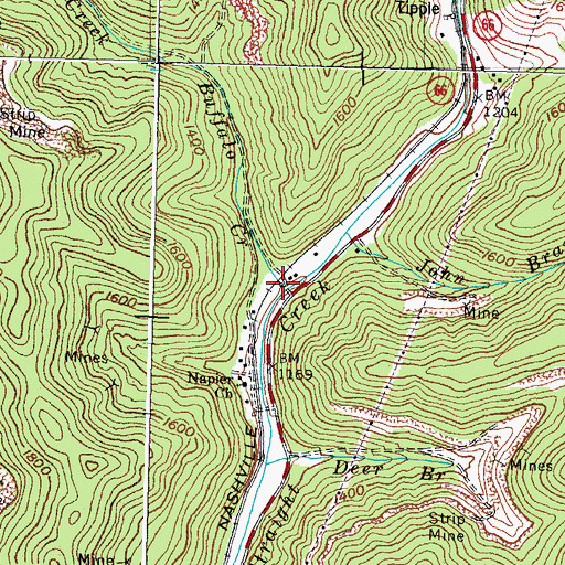 Topographic Map of Buffalo Creek, KY