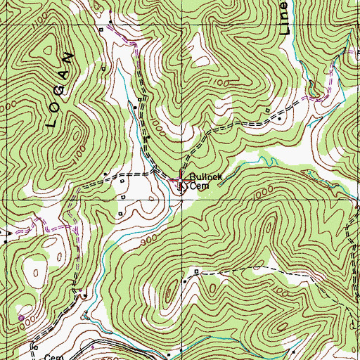 Topographic Map of Bullock Cemetery, KY