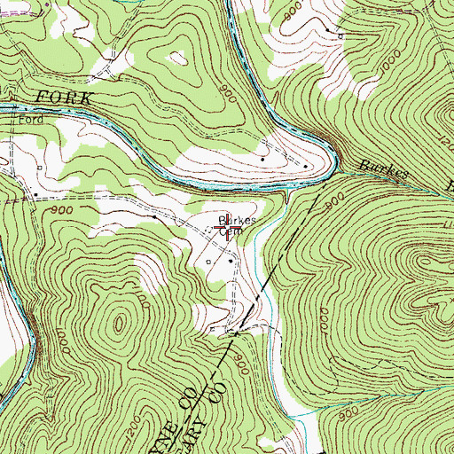 Topographic Map of Burkes Cemetery, KY