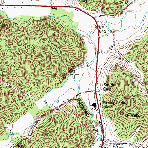 Topographic Map of Burning Springs Fork, KY