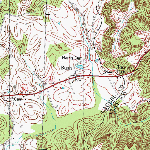 Topographic Map of Bush, KY