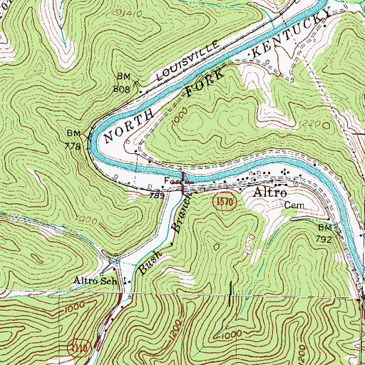 Topographic Map of Bush Branch, KY