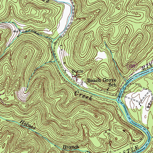 Topographic Map of Bustle Cemetery, KY