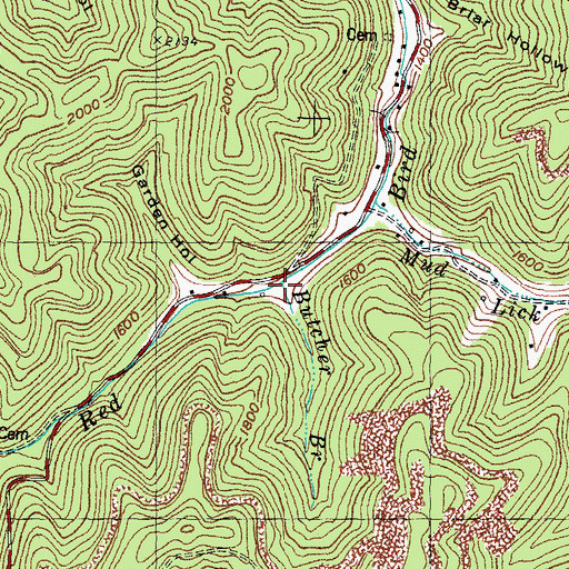 Topographic Map of Butcher Branch, KY