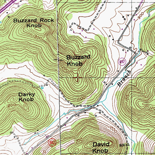 Topographic Map of Buzzard Knob, KY