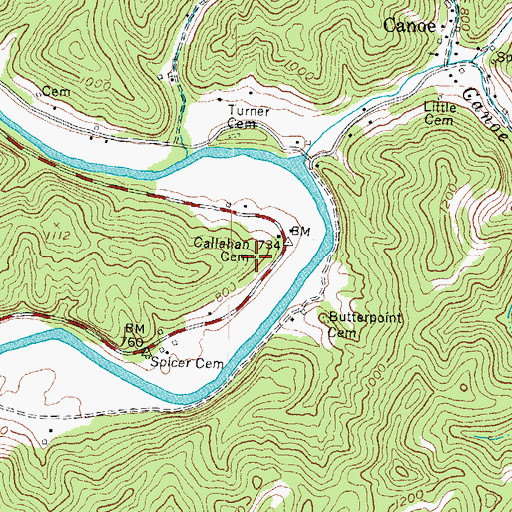 Topographic Map of Callahan Cemetery, KY