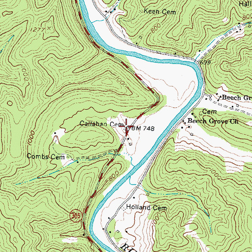 Topographic Map of Callahan Cemetery, KY