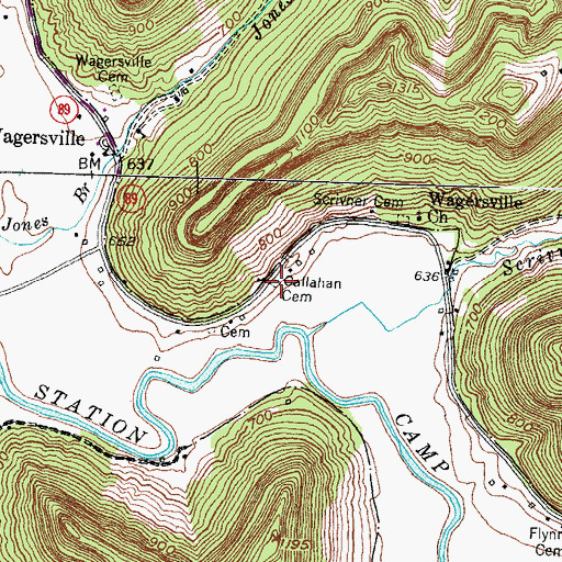 Topographic Map of Callahan Cemetery, KY