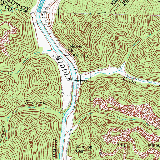 Topographic Map of Cam Johnson Branch, KY