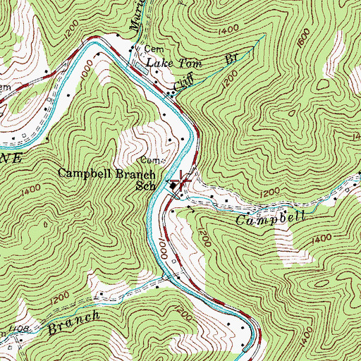 Topographic Map of Campbell Branch School, KY