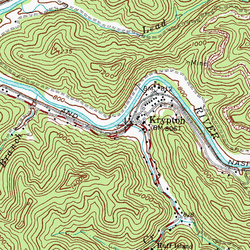 Topographic Map of Campbell Creek, KY