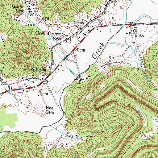 Topographic Map of Campbell Creek, KY