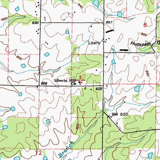 Topographic Map of Liberty Hill Church, AR
