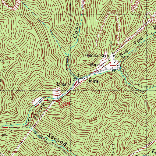 Topographic Map of Cane Branch, KY