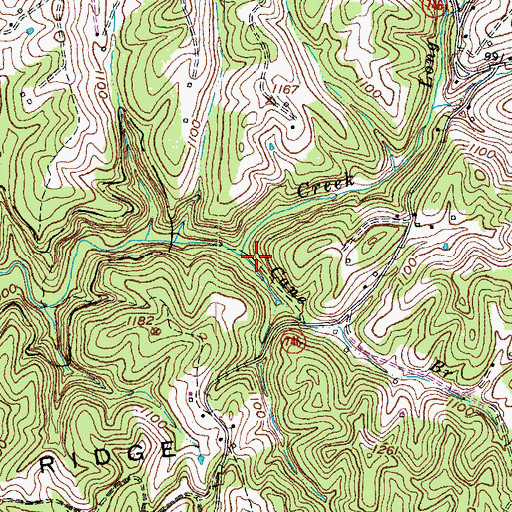 Topographic Map of Cane Branch, KY